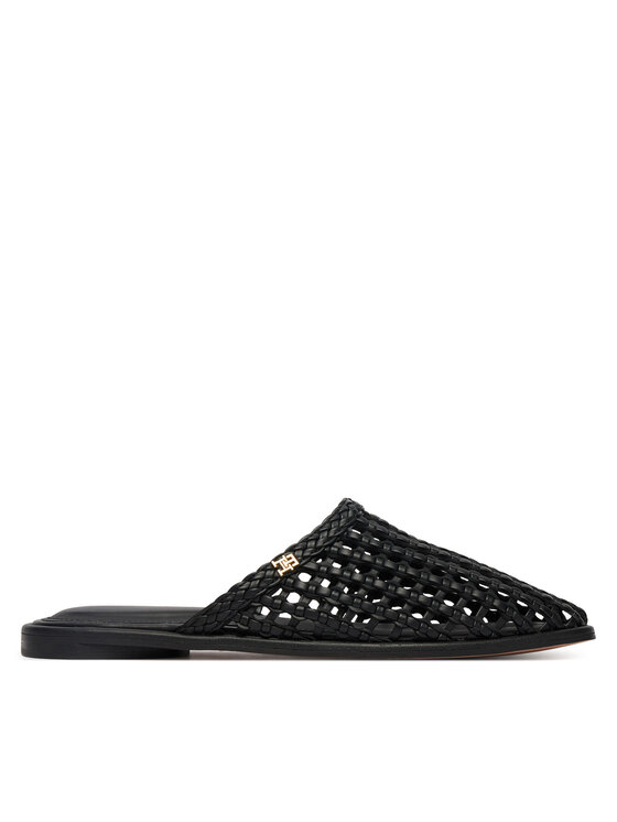 Tommy Hilfiger Damskie Tommy Hilfiger Klapki, rozmiar 36 Czarne, Hilfiger Leather Mix Flat Mule FW0FW09280