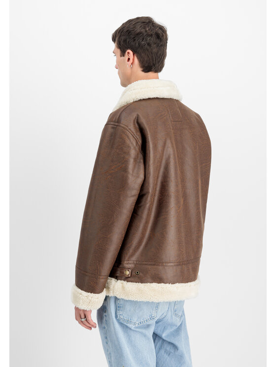 Alpha Industries Alpha Industries Kurtka skórzana B-3 Faux Leather Bomber Jacket Brązowy Regular Fit