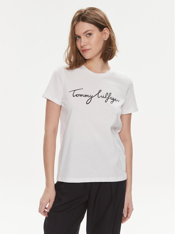 Tommy Hilfiger Tričko Signature WW0WW41674 Biela Regular Fit
