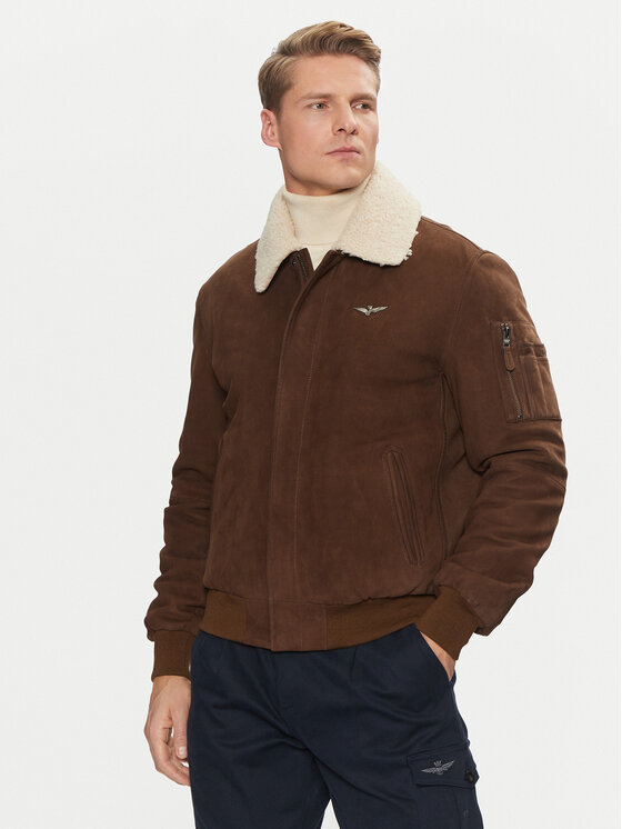 Aeronautica Militare Bunda z imitácie kože 242PN948PL248 Hnedá Regular Fit