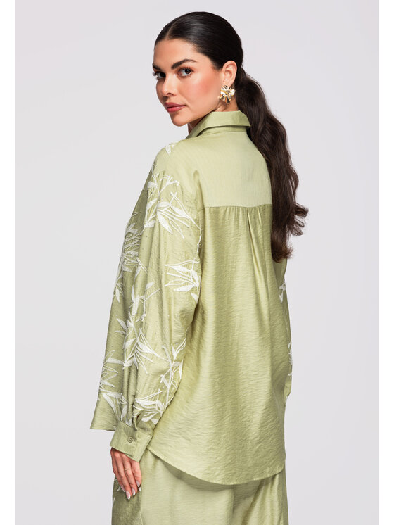 Ombre Ombre Koszula OW-SH-E0016 Zielony Loose Fit