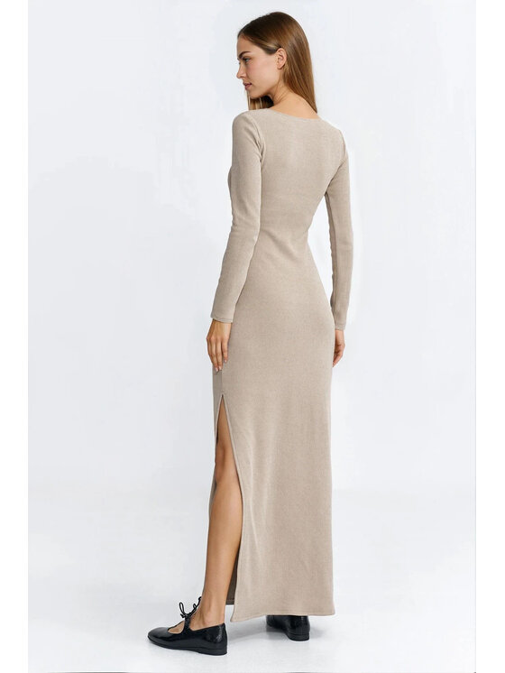 NIFE NIFE Sukienka dzianinowa S283 Beżowy Regular Fit