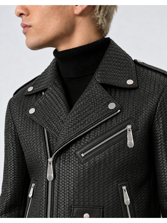 PHILIPP PLEIN PHILIPP PLEIN Kožená bunda 31049 Černá Slim Fit