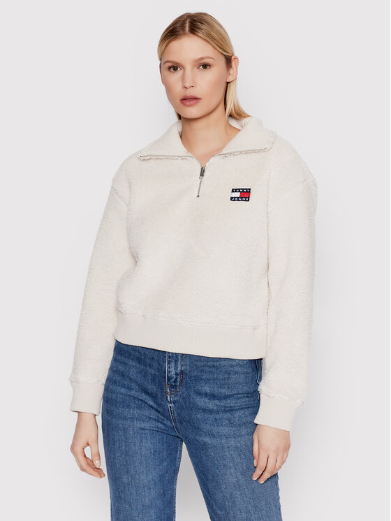 tommy badge boxy plush fleece sweatshirt