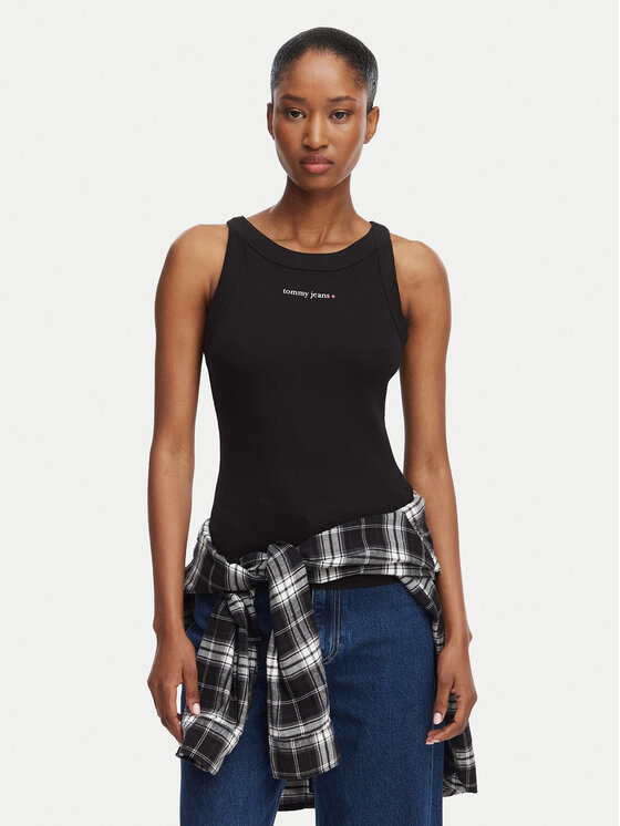 Tommy Jeans Top Ess Logo 1 DW0DW22806 Negru Slim Fit