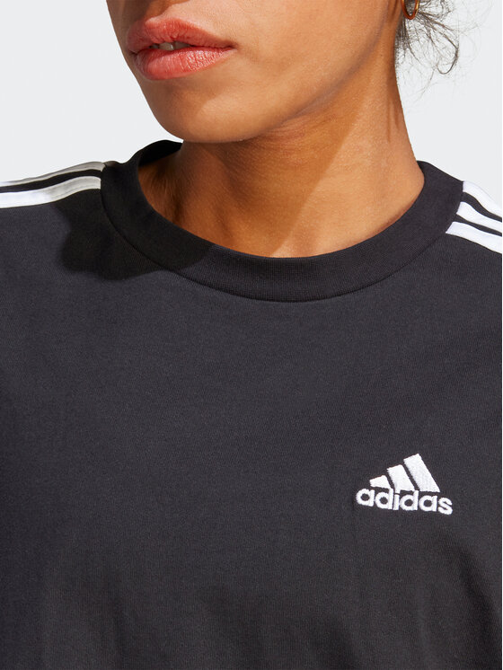 adidas adidas Rochie de zi Essentials 3-Stripes Single Jersey Boyfriend Tee Dress HR4923 Negru Loose Fit