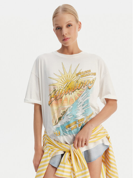 Billabong Billabong T-krekls Where The Sun Collide EBJZT00499 Balts Loose Fit