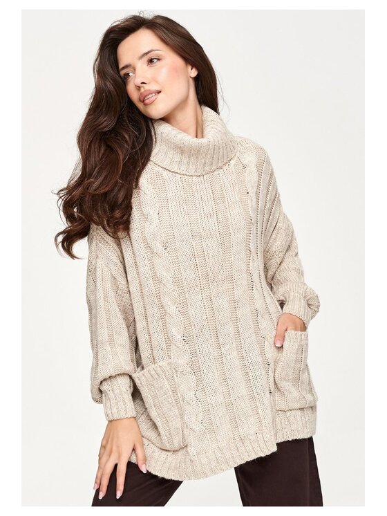 Makadamia Makadamia Sweter S179 Beżowy Loose Fit