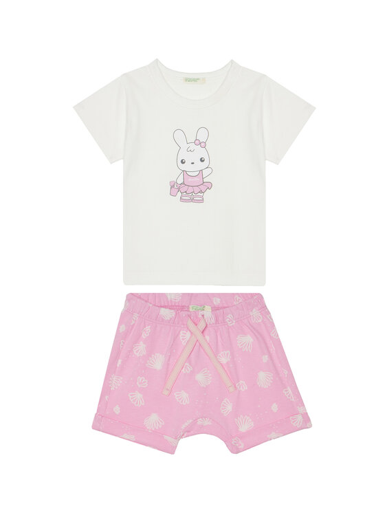 United Colors Of Benetton United Colors Of Benetton Set majica i hlače 35ZEAK013 Ružičasta Regular Fit