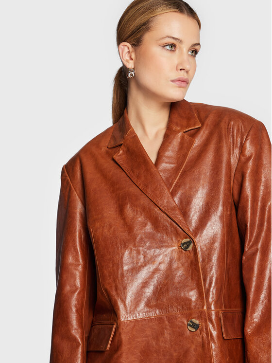 Remain Remain Pintsak Bolette Blazer Leather RM1662 Pruun Relaxed Fit