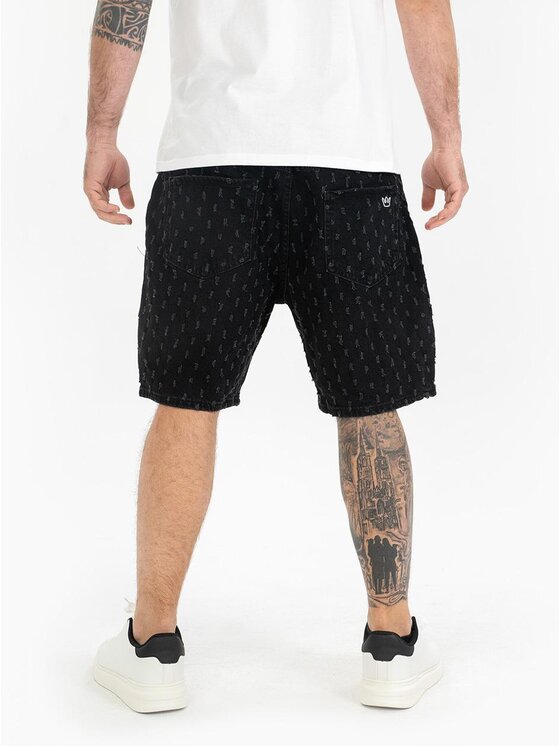 Jigga Wear Jigga Wear Szorty jeansowe Krótkie Spodenki Jeansowe Męskie Czarne Jigga Wear Small Outline Crown Dots 2XL Czarny Regular Fit