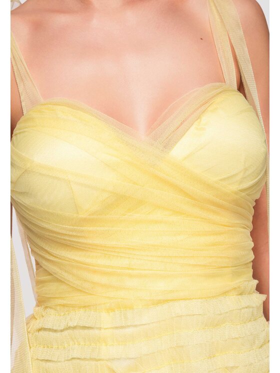 Ombre Ombre Sukienka wieczorowa LA-OM-DLR312 Żółty Slim Fit
