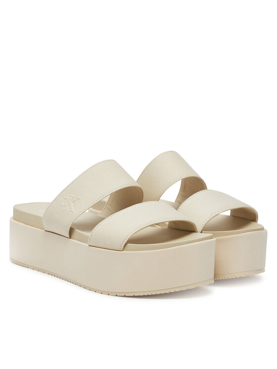 Calvin Klein Jeans Calvin Klein Jeans Шльопанці Flatform Sandal Webbing In YW0YW01789 Écru