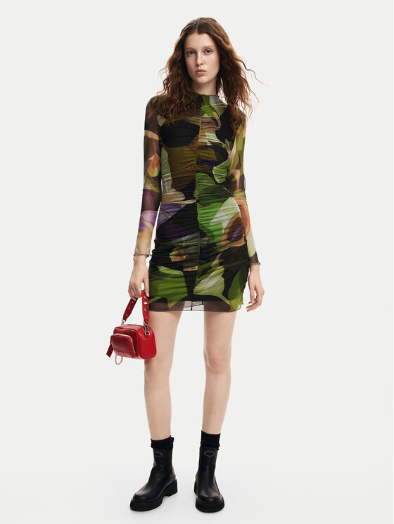 Desigual Desigual Sukienka codzienna Camouflage Lacroix 24WWVK36 Zielony Slim Fit