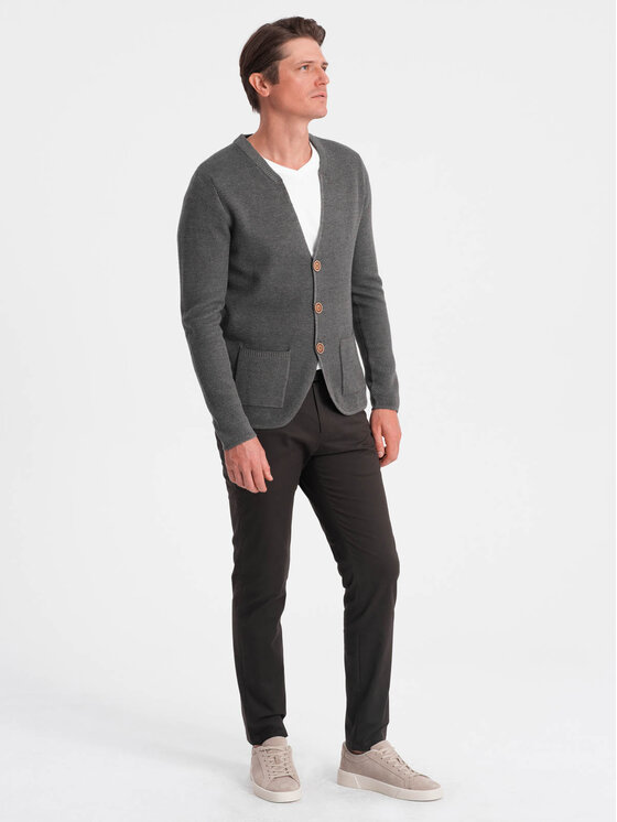 Ombre Ombre Kardigan OM-SWCD-0109 Šedá Regular Fit