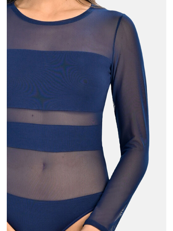 Teyli Teyli Body z wiskozy z siateczką Stripy Niebieski Regular Fit