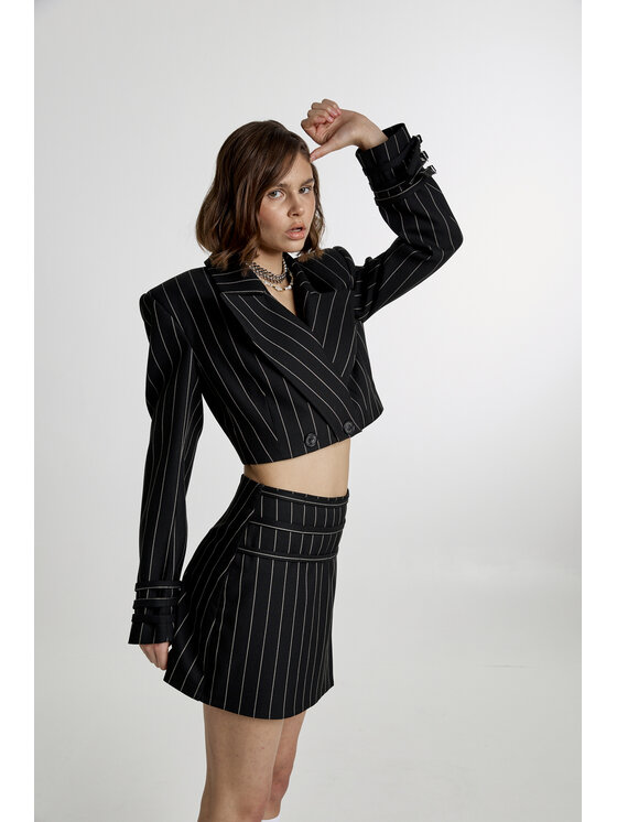 Laretaggio Laretaggio Marynarka Abano Cropped double breasted blazer in stripes Czarny Cropped Fit