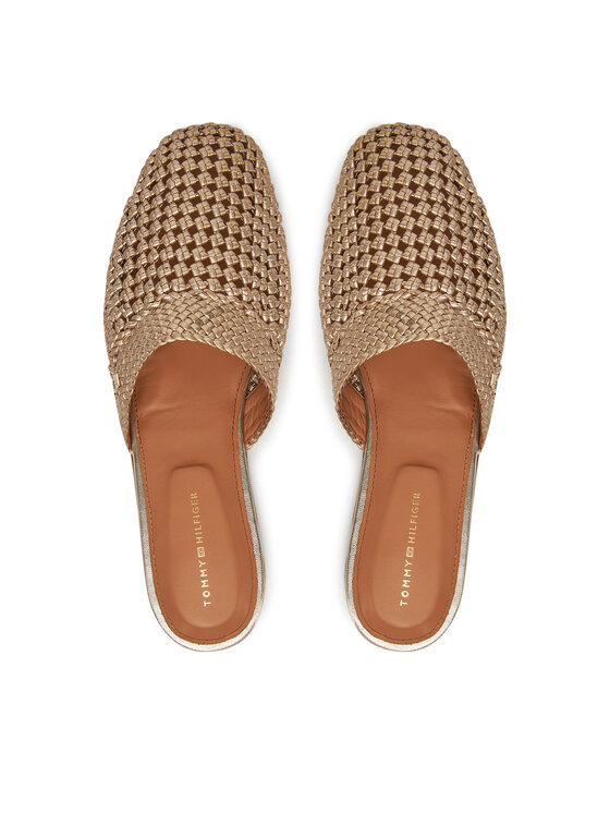 Tommy Hilfiger Tommy Hilfiger Чехли Crochet Metallic Leather Mule FW0FW08606 Златист