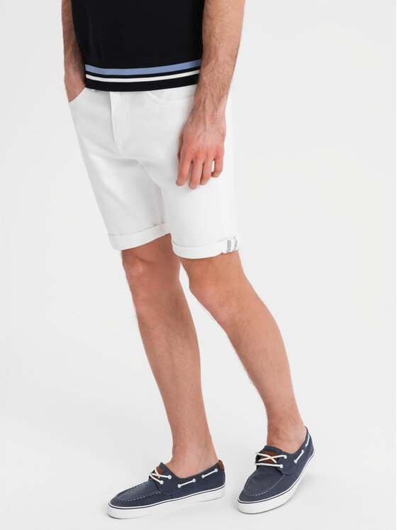 Ombre Ombre Szorty jeansowe OM-SRDS-0162 Biały Regular Fit