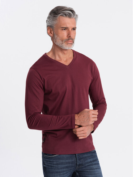 Ombre Ombre Longsleeve OM-LSBL-0108 Bordowy Classic Fit