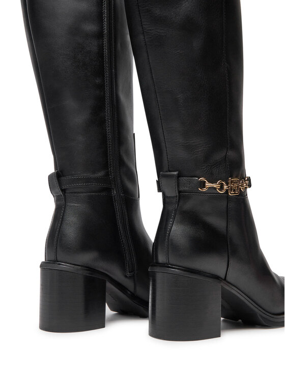 Tommy Hilfiger Tommy Hilfiger Μπότες Th Chain Leather Long Boot FW0FW08182 Μαύρο