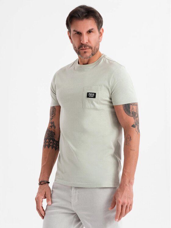 Ombre Ombre T-Shirt OM-TSCT-0109 Szary Classic Fit