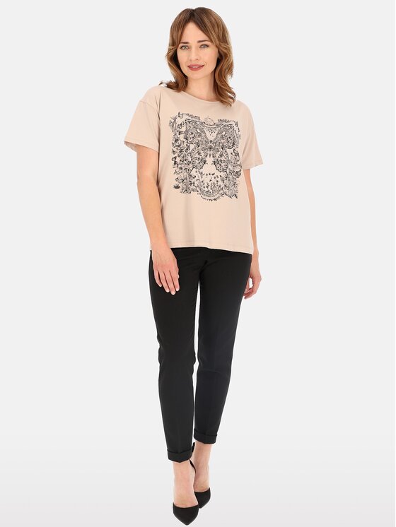 Perso Perso T-Shirt TCE240246F Beżowy Regular Fit