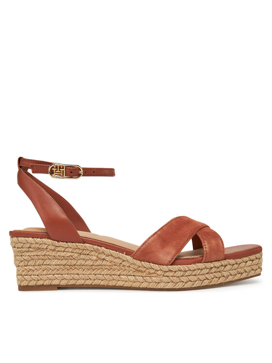 Espadrile Tommy Hilfiger Leather & Suede Mid Wedge Espad FW0FW08804 Maro