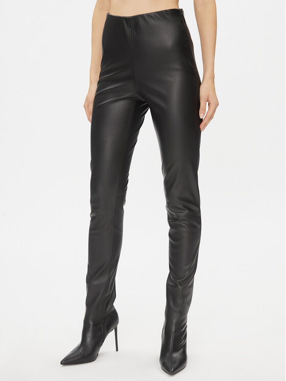 Bruuns Bazaar Pantaloni din imitație de piele Christa BBW3601 Negru Slim Fit