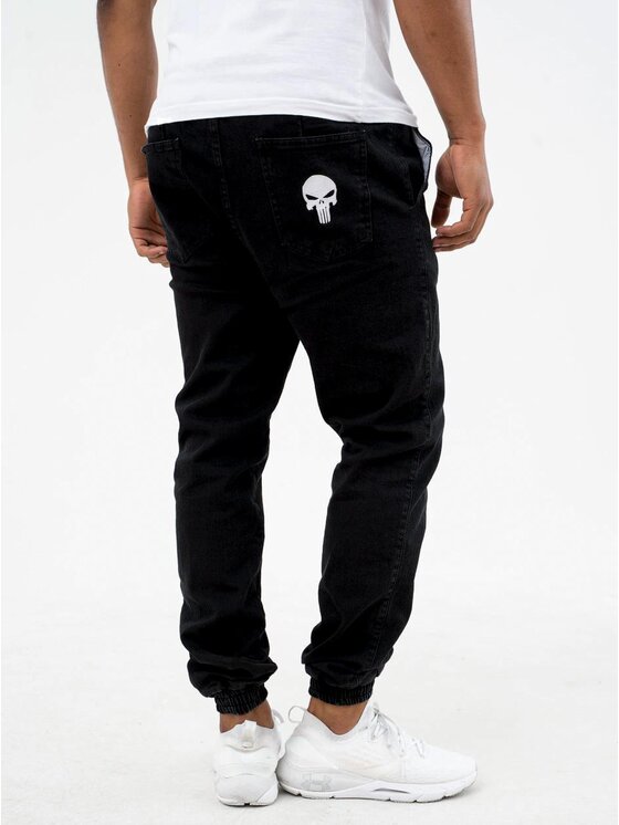 Marvel Marvel Spodnie materiałowe Spodnie Jeansowe Jogger Męskie Czarne Marvel Punisher Small XL Czarny Reglan Fit