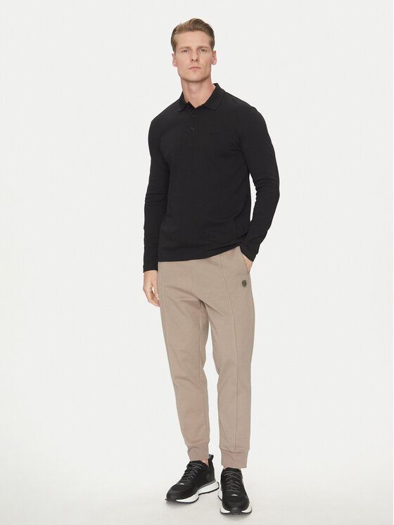 BOSS BOSS Тениска с яка и копчета Plisy 50536609 Черен Regular Fit