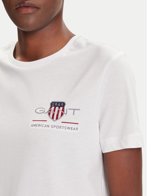 Gant Gant T-Shirt Bisiklet Yaka 4200277 Biały Regular Fit
