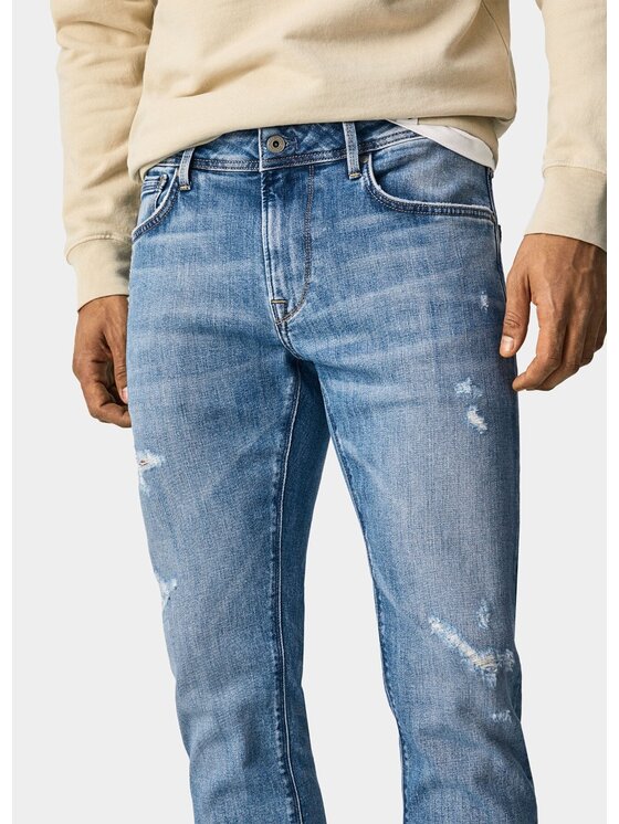 Pepe Jeans Pepe Jeans Kalhoty z materiálu PM206326WM82 000 Modrá Taper Fit
