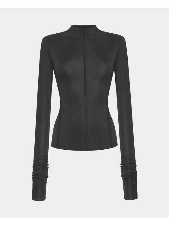 BENU BENU Blúzka Cupro Turtleneck Čierna Slim Fit