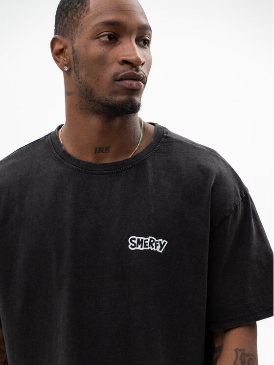 Smerfy Smerfy T-Shirt Koszulka Z Krótkim Rękawem Oversize Męska Sprana Czarna Smerfy Gargamel Story M Czarny Oversize