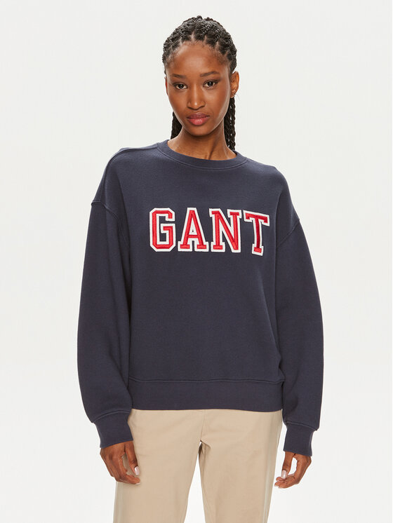 Gant Gant Pulóver Logo 4200840 Sötétkék Relaxed Fit