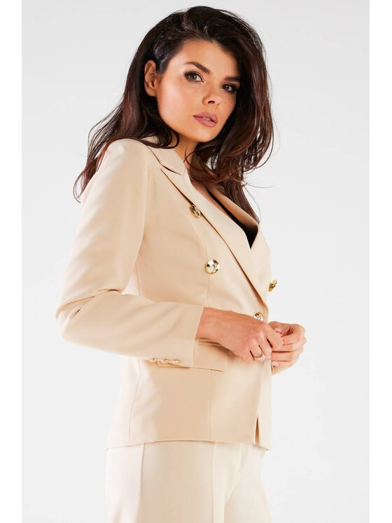 Awama Awama Marynarka A441 Beżowy Basic Fit