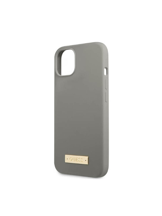 Guess Guess Etui na telefon Silicone Logo Plate MagSafe Szary