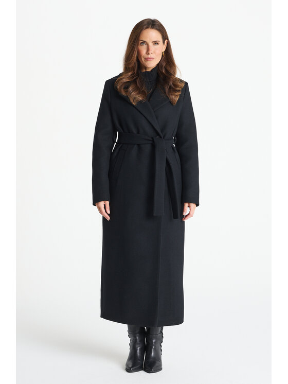 Salme Salme Płaszcz wełniany Verona maxi Czarny Regular Fit