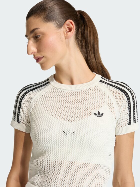 adidas adidas T-Shirt Knitted Crochet Cali KE0200 Biały Slim Fit