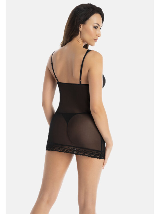 Teyli Teyli Koszula nocna siateczkowa Herty Czarny Slim Fit