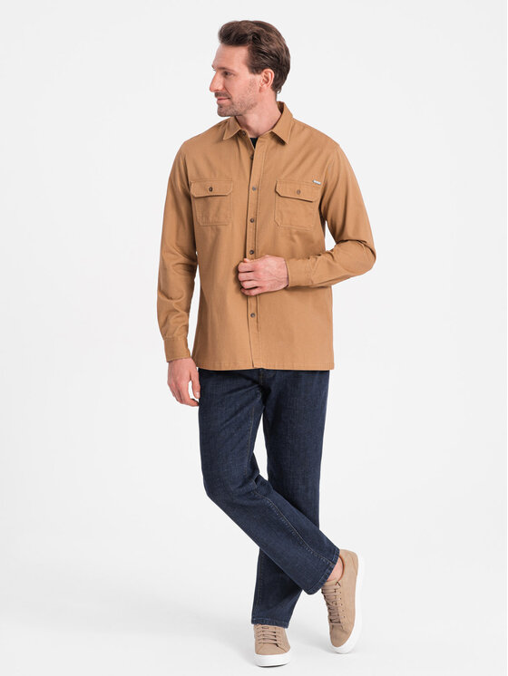 Ombre Ombre Koszula OM-SHCS-0146 Brązowy Regular Fit