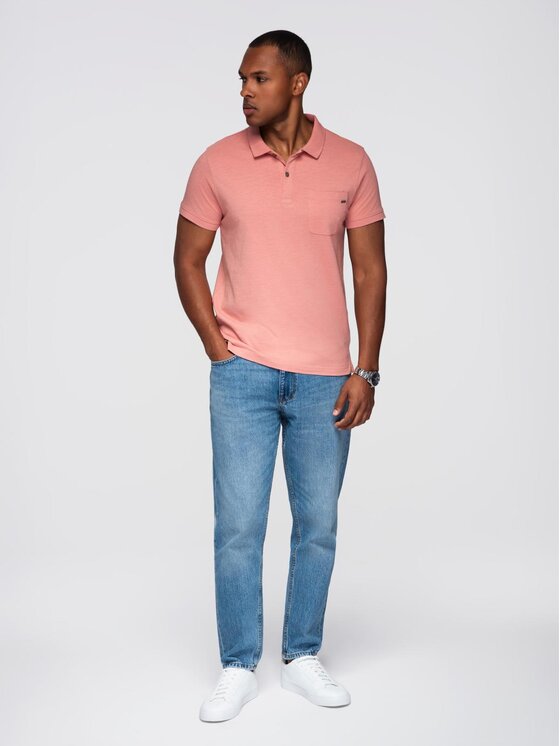 Ombre Ombre Polo OM-POWS-0142 Różowy Regular Fit