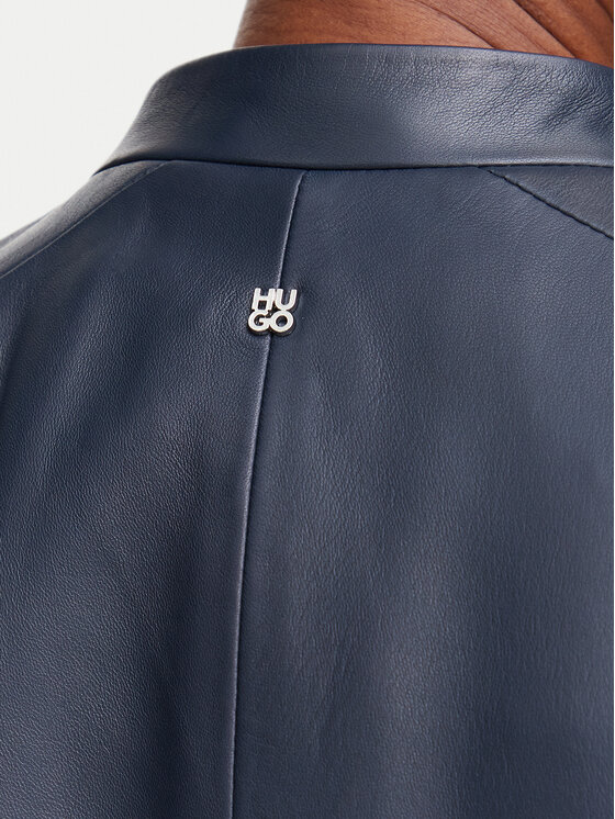 HUGO HUGO Кожено яке Lasari 50555743 Тъмносин Regular Fit