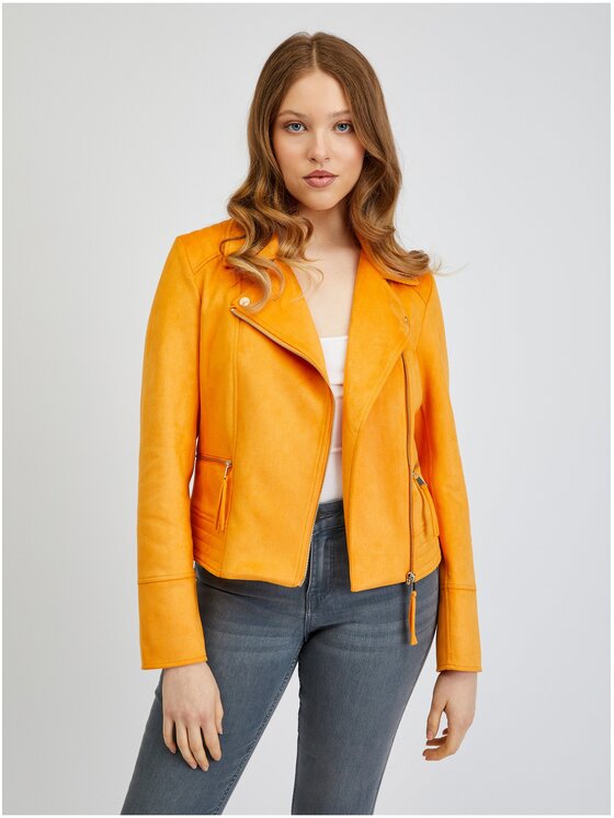 Orsay Orsay Kurtka skórzana 845022242000__38 Pomarańczowy Regular Fit