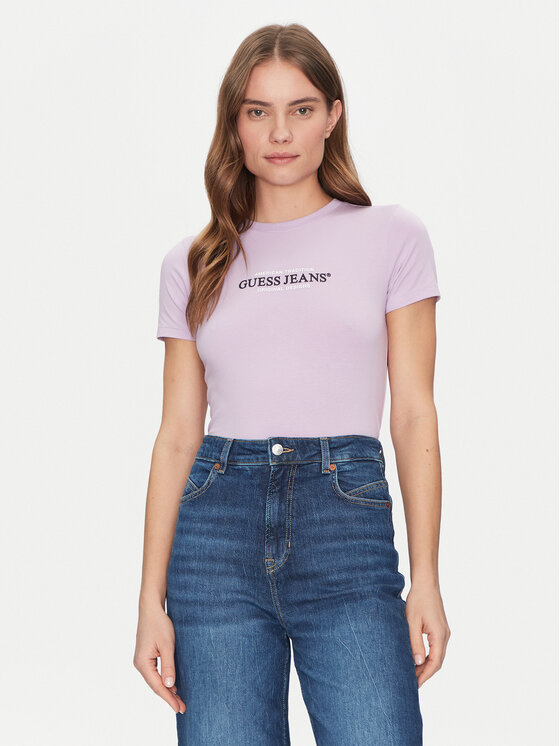 Guess Jeans Tričko W4YI03 J1314 Fialová Slim Fit