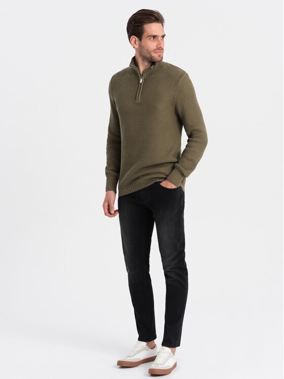 Ombre Ombre Sweter OM-SWZS-0105 Khaki Regular Fit