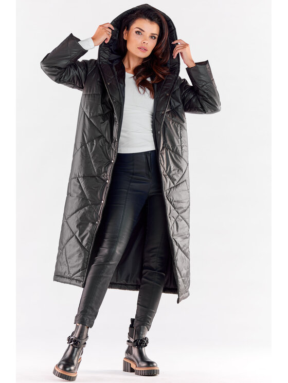 Awama Awama Płaszcz A542 Czarny Basic Fit