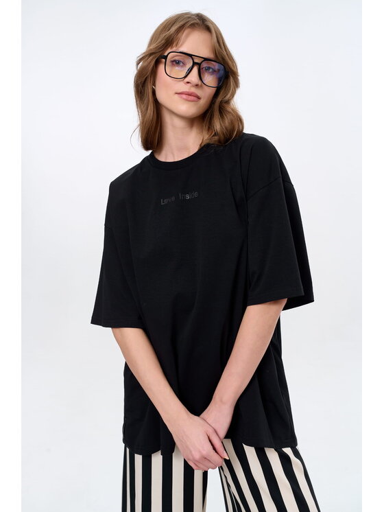 blue shadow blue shadow T-Shirt Love Inside Czarny Regular Fit