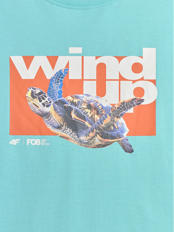 4F 4F T-Shirt FOB SUMMER Turkusowy Regular Fit